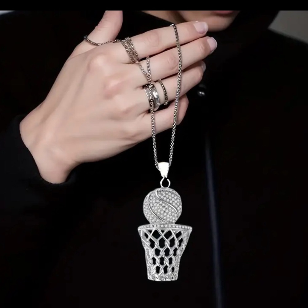 Gold or Silver Basketball Hoop Pendant - Picture 9 of 16